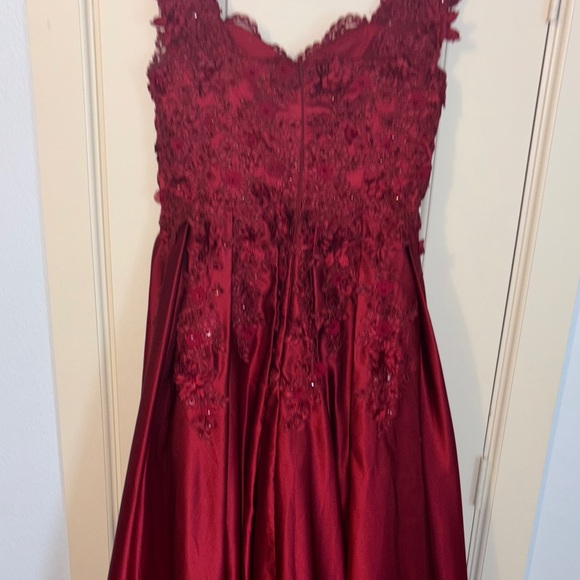 Chic Maroon cranberry red Floral Embellished Dress 12 - Picture 16 of 16